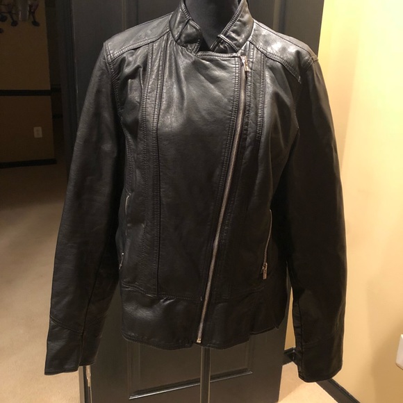 Black Rivet Jackets & Blazers - Black Faux Leather Jacket